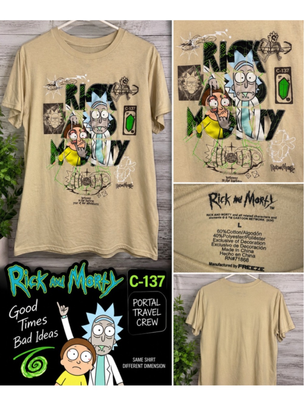 Rick and Morty Graphic T-Shirt Size L Mixed Media Appliqué Tee